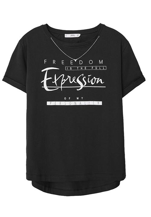 MANGO - Printed T-shirt Black