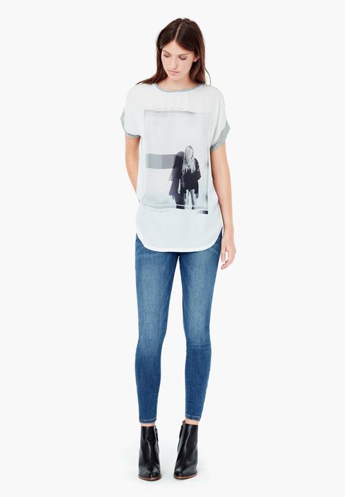 MANGO - Printed T-shirt Pale Grey