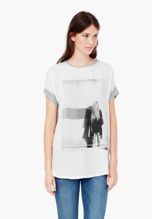 MANGO - Printed T-shirt Pale Grey