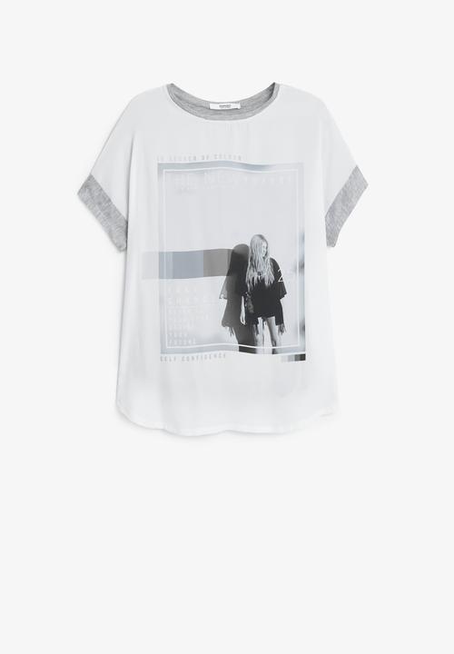 MANGO - Printed T-shirt Pale Grey