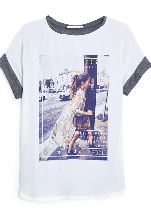 MANGO - Printed T-shirt Dark Grey