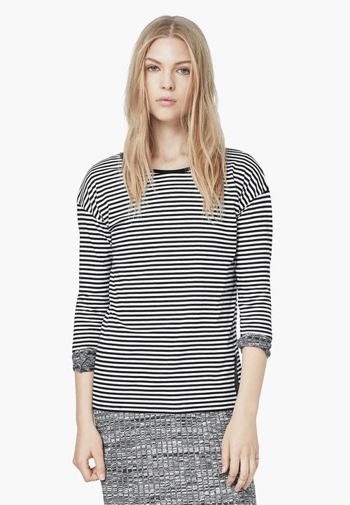 MANGO - Striped Cotton T-shirt Black