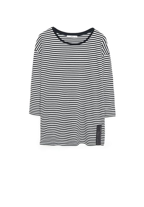 MANGO - Striped Cotton T-shirt Black