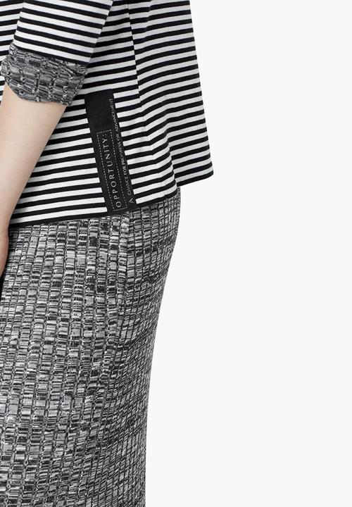 MANGO - Striped Cotton T-shirt Black