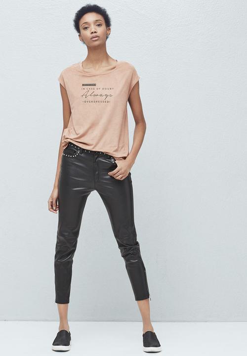 MANGO - Printed Faux Suede T-shirt Camel/Tan