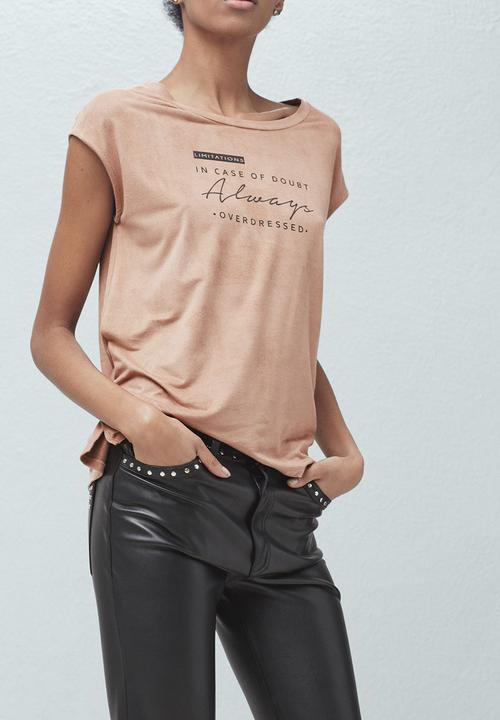 MANGO - Printed Faux Suede T-shirt Camel/Tan