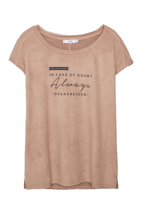 MANGO - Printed Faux Suede T-shirt Camel/Tan