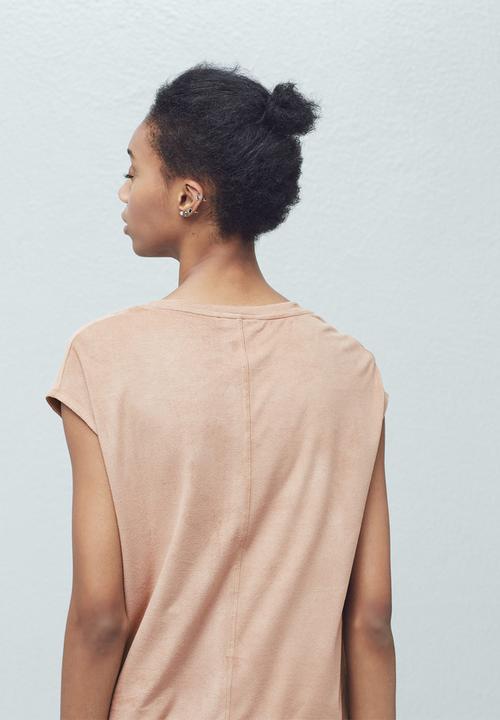 MANGO - Printed Faux Suede T-shirt Camel/Tan