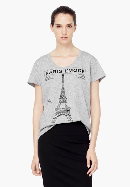 MANGO - Paris Printed T-shirt Mid Grey