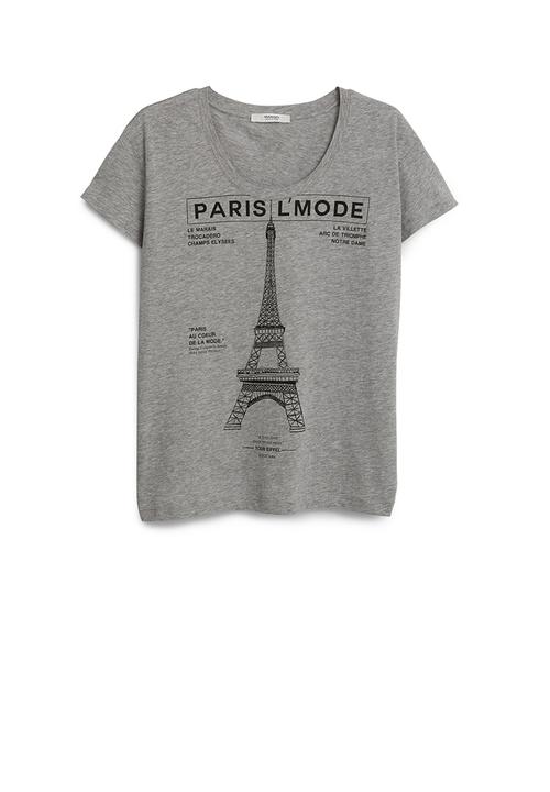 MANGO - Paris Printed T-shirt Mid Grey