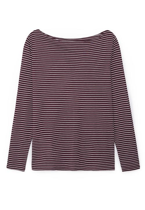 MANGO - Striped Boat-neck T-shirt Dark Red