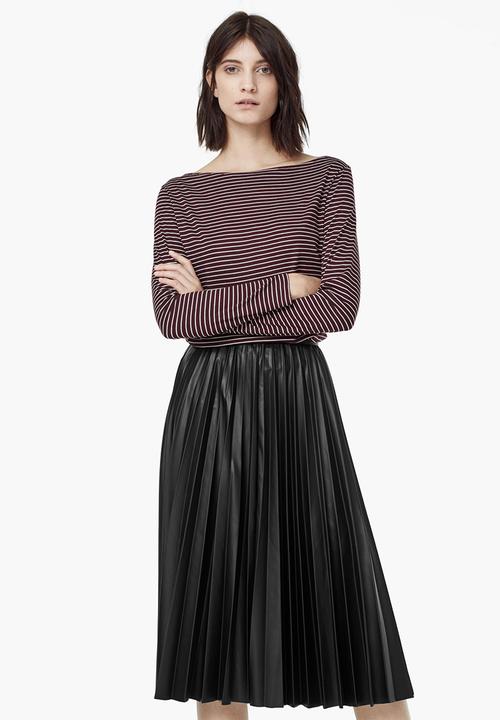 MANGO - Striped Boat-neck T-shirt Dark Red
