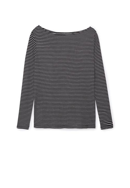 MANGO - Striped Boat-neck T-shirt Black