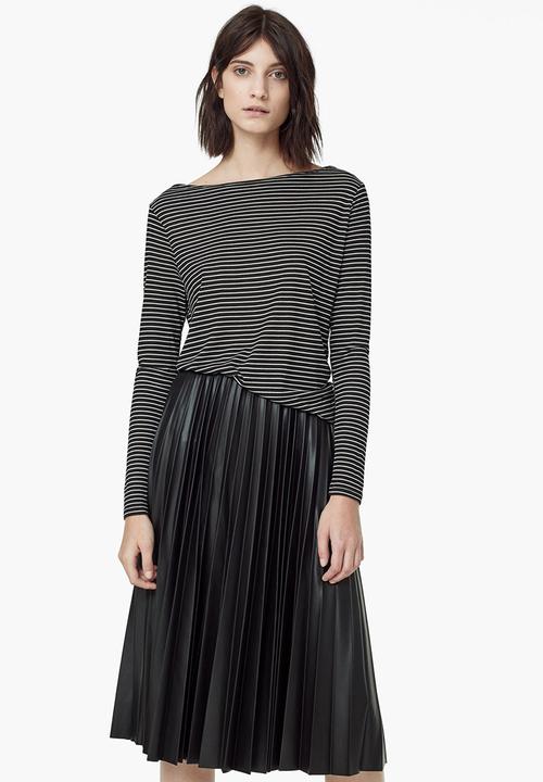 MANGO - Striped Boat-neck T-shirt Black