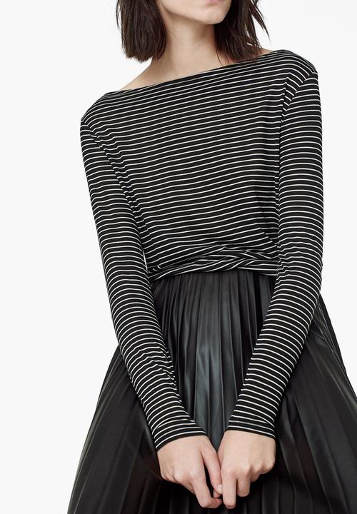 MANGO - Striped Boat-neck T-shirt Black