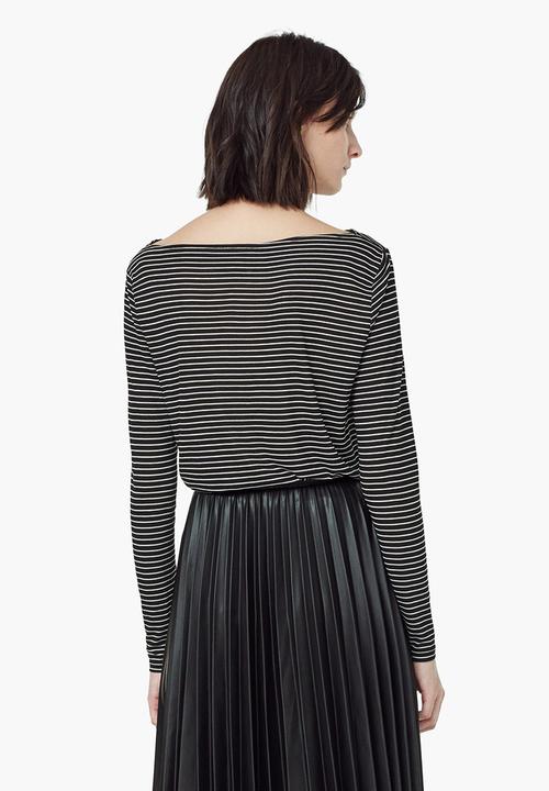 MANGO - Striped Boat-neck T-shirt Black