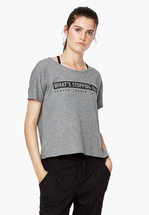 MANGO - Yoga Relaxed Cotton T-shirt Mid Grey