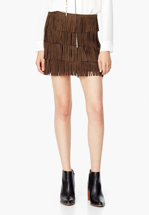 MANGO - Fringed Mini Skirt Camel