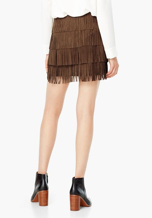 MANGO - Fringed Mini Skirt Camel