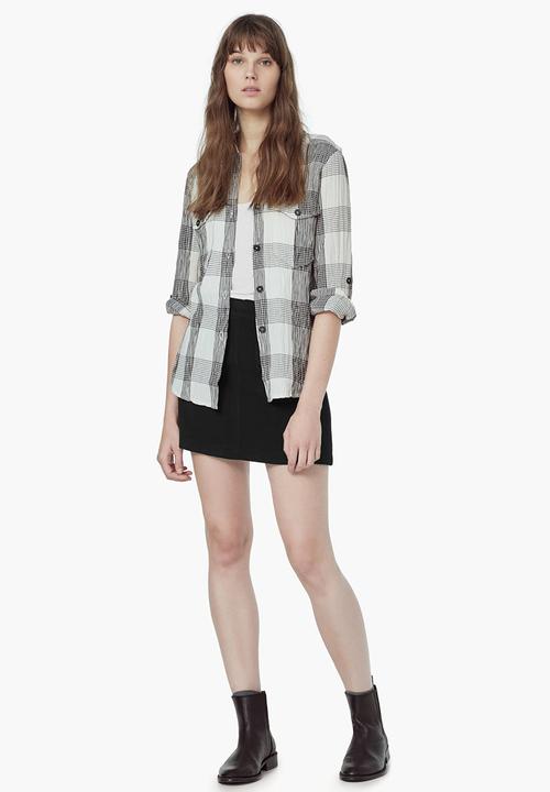 MANGO - Check Cotton Shirt Black and White