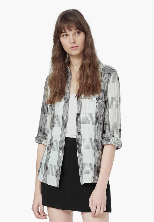 MANGO - Check Cotton Shirt Black and White