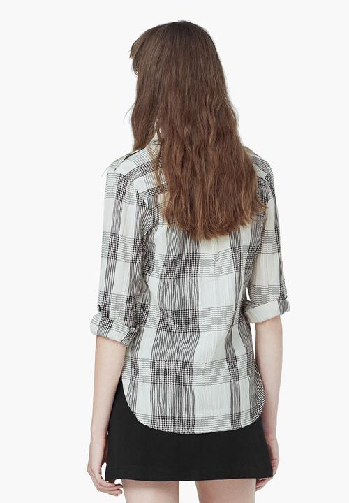 MANGO - Check Cotton Shirt Black and White