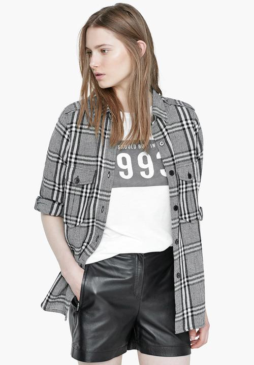 MANGO - Check Cotton Shirt Black and White