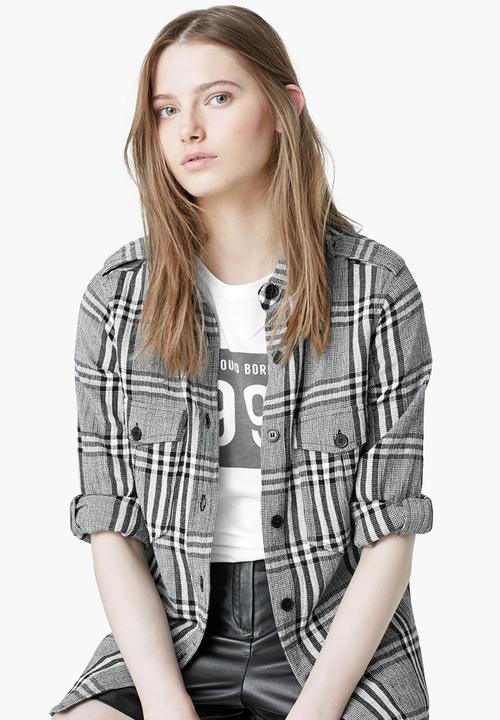 MANGO - Check Cotton Shirt Black and White