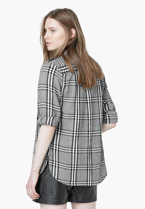 MANGO - Check Cotton Shirt Black and White