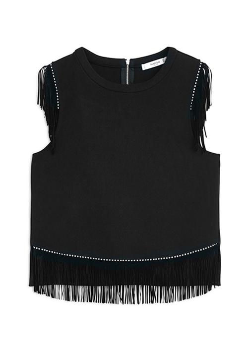 MANGO - Fringed T-shirt Black