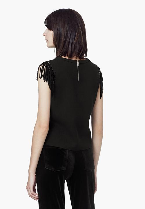 MANGO - Fringed T-shirt Black