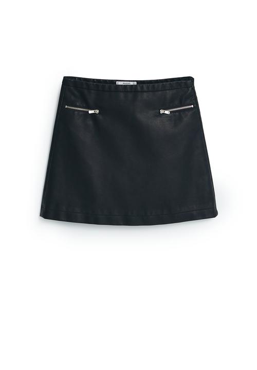 MANGO - Leather-Look Mini Skirt Black