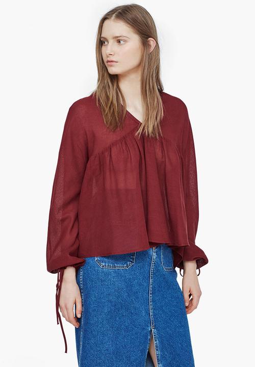 MANGO - Flared Cotton Blouse Red