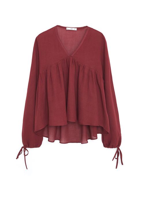 MANGO - Flared Cotton Blouse Red
