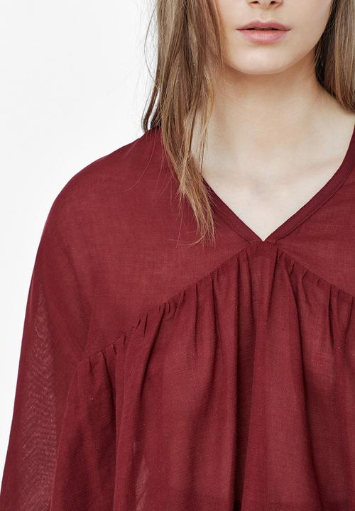MANGO - Flared Cotton Blouse Red