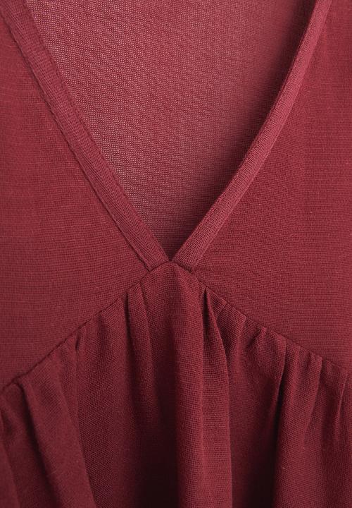 MANGO - Flared Cotton Blouse Red