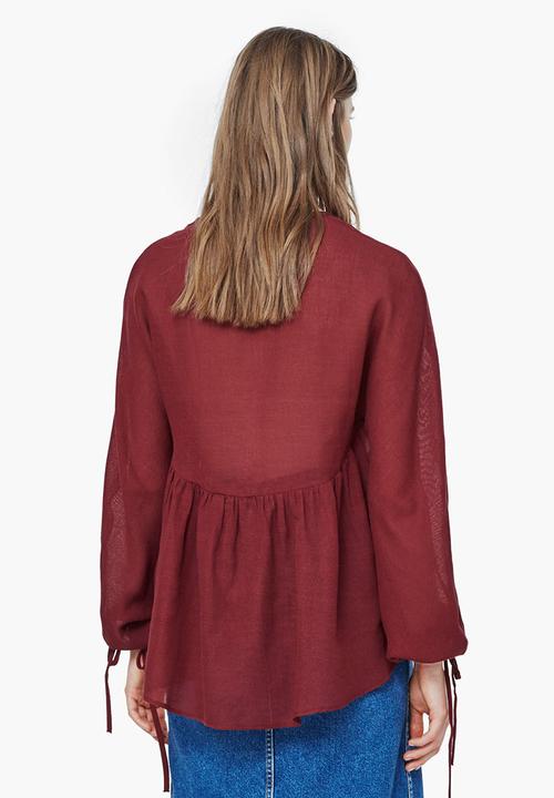 MANGO - Flared Cotton Blouse Red