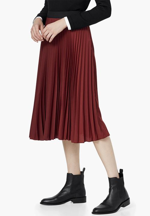 MANGO - Pleated Midi Skirt Dark Red