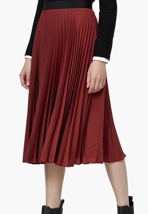 MANGO - Pleated Midi Skirt Dark Red