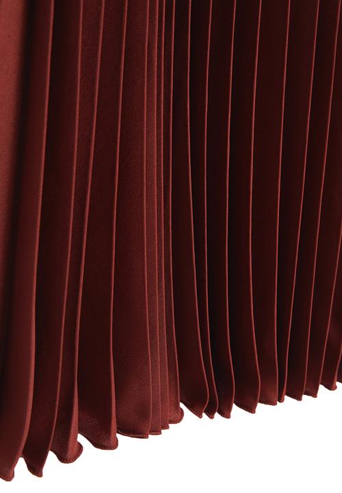 MANGO - Pleated Midi Skirt Dark Red