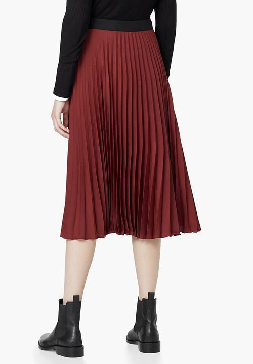 MANGO - Pleated Midi Skirt Dark Red