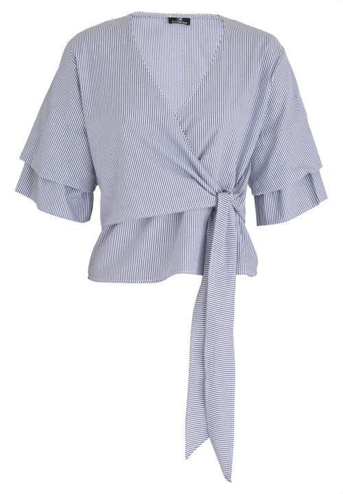 STYLE REPUBLIC - Sleeve Detail Wrap Blouse Blue and White