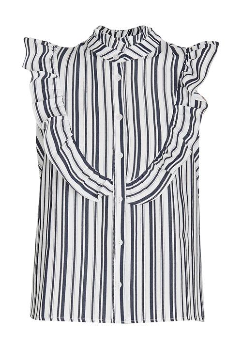 STYLE REPUBLIC - Frill Detail Shirt Blue and White