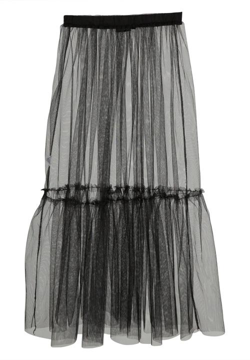 c(inch) - Tiered Mesh Overlay Skirt Black