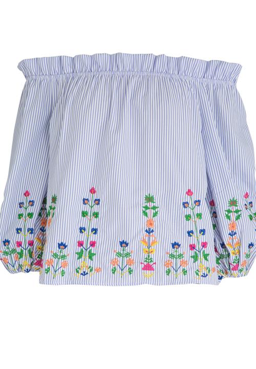 c(inch) - Embroidered Bardot Blouse Pale Blue