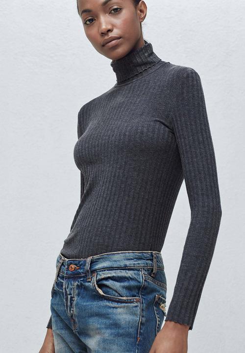 MANGO - Ribbed Poloneck Mid Grey