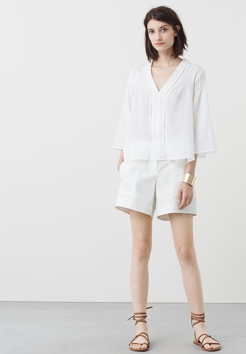 MANGO - Blouse with Shouder Pintuck Detail White
