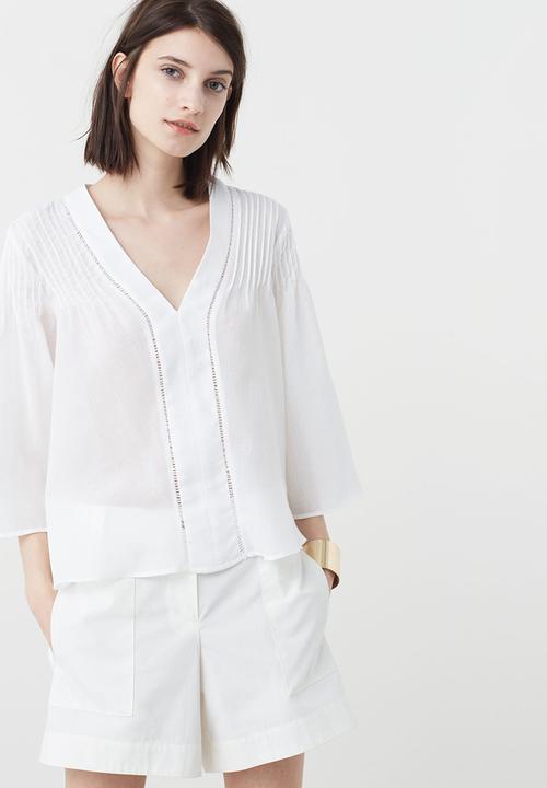 MANGO - Blouse with Shouder Pintuck Detail White