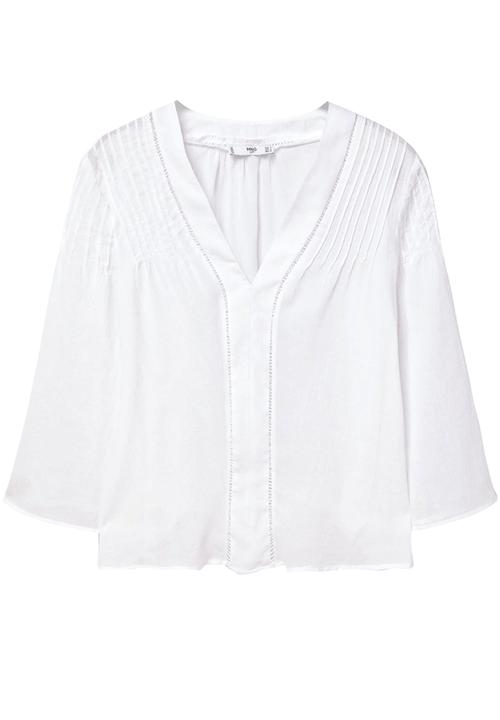 MANGO - Blouse with Shouder Pintuck Detail White