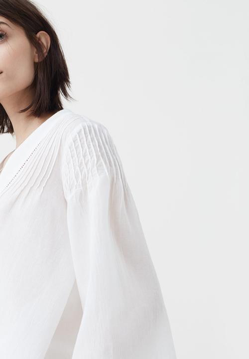 MANGO - Blouse with Shouder Pintuck Detail White